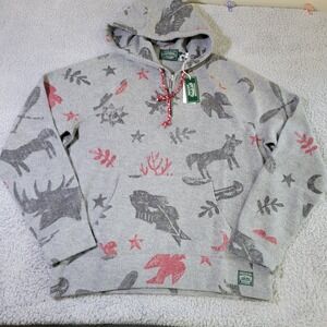 Ralph Lauren Polo Country Hoodie Mens L Gray Graphic Nature Tribal Brush Fleece